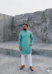 NEW ARRIVAL JACQUARD DIGITAL PRINT  WORK MEN'S KURTA PAYJAMA SKY