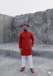 NEW ARRIVAL JACQUARD DIGITAL PRINT  WORK MEN'S KURTA PAYJAMA RED