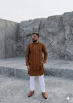 NEW ARRIVAL JACQUARD DIGITAL PRINT  WORK MEN'S KURTA PAYJAMA BROWN
