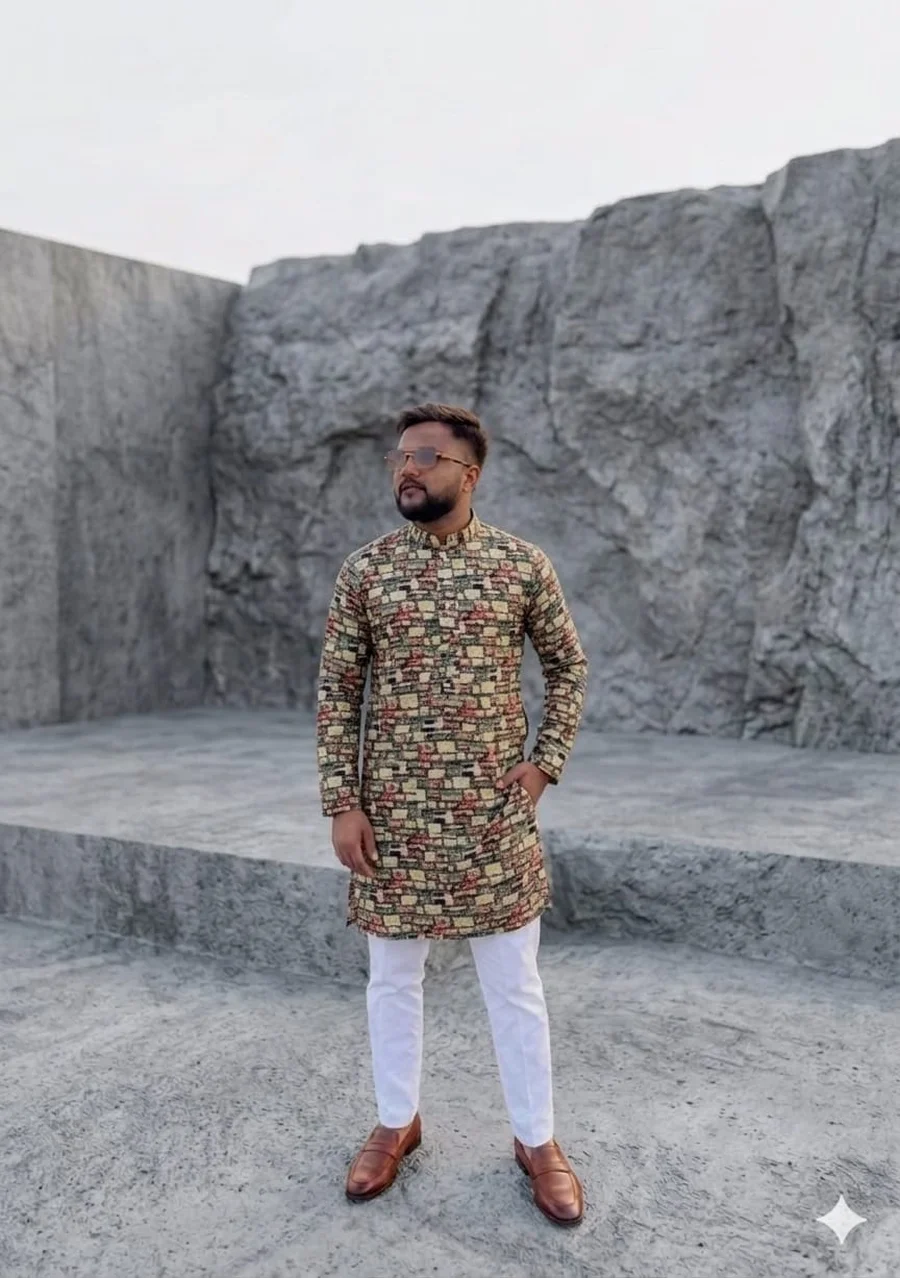 NEW ARRIVAL JACQUARD DIGITAL PRINT WORK MEN'S KURTA PAYJAMA FESTIVE WEAR WHOLESALE PRICE ETHNIC GARMENT (18)