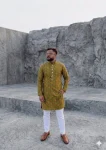 NEW ARRIVAL JACQUARD DIGITAL PRINT  WORK MEN'S KURTA PAYJAMA MEHNDI