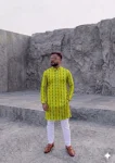 NEW ARRIVAL JACQUARD DIGITAL PRINT  WORK MEN'S KURTA PAYJAMA LEMON