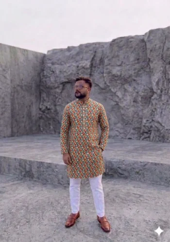 NEW ARRIVAL JACQUARD DIGITAL PRINT  WORK MEN'S KURTA PAYJAMA MULTI