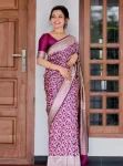 NEW ARRIVAL LICHI SILK RICH PALLU & JACQUARD WORK SAREE WITH UNSTITCHED BLOUSE WINE