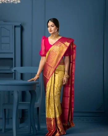 NEW ARRIVAL LICHI SILK RICH PALLU & JACQUARD WORK SAREE WITH UNSTITCHED BLOUSE MUSTARD