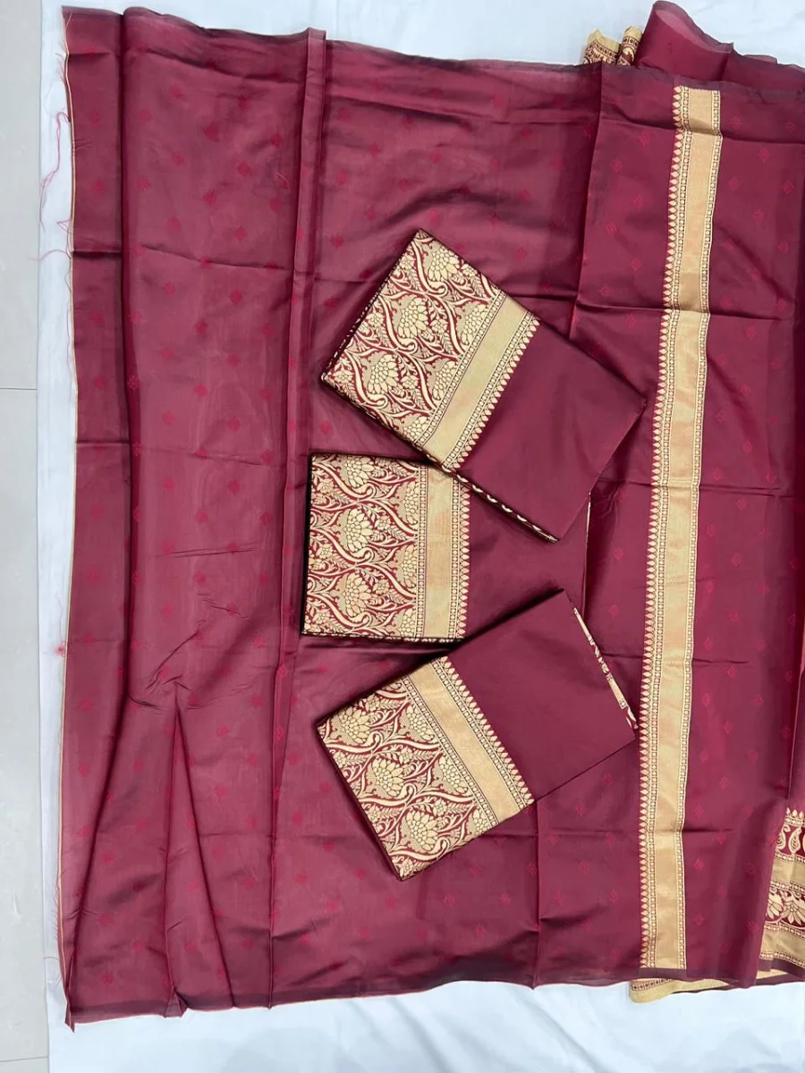 NEW ARRIVAL LICHI SILK RICH PALLU & JACQUARD WORK SAREE WITH UNSTITCHED BLOUSE FESTIVE WEAR WHOLESALE PRICE ETHNIC GARMENT (8)