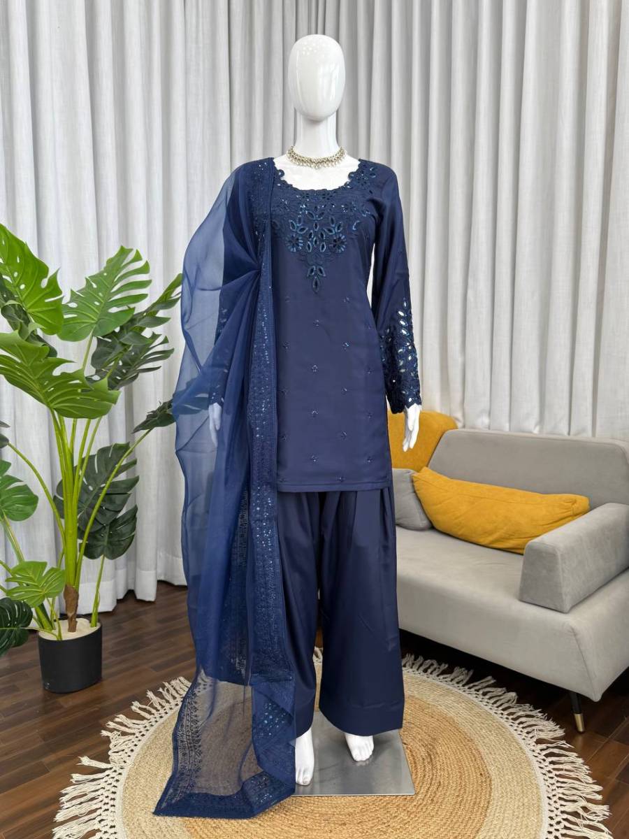 NEW ARRIVAL NATURAL CREPE THREAD WITH SEQUENCE WORK TOP PATIYALA WITH DUPATTA FESTIVE WEAR WHOLESALE PRICE ETHNIC GARMENT (6)