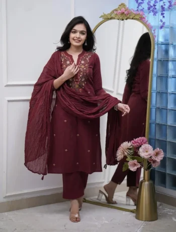 NEW ARRIVAL RAYON EMBROIDERY WORK TOP BOTTOM WITH DUPATTA RANI