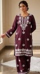 NEW ARRIVAL RAYON EMBROIDERY WORK TOPPENT SET WINE