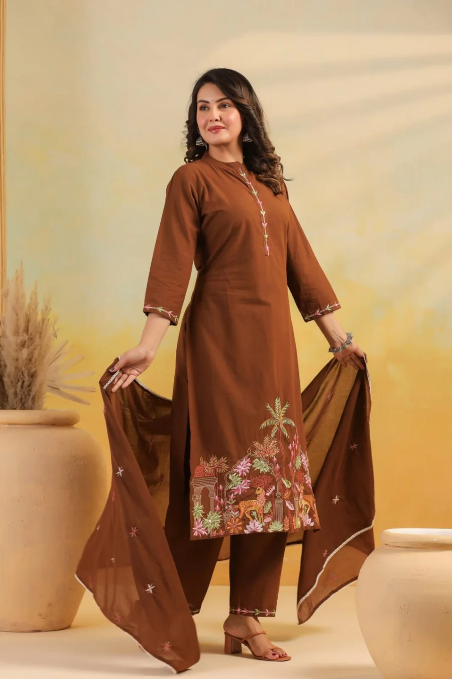 NEW ARRIVAL RAYON SLUB EMBROIDERY, BUTTI WORK TOP BOTTOM WITH DUPATTA FESTIVE WEAR WHOLESALE PRICE ETHNIC GARMENT (3)