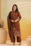 NEW ARRIVAL RAYON SLUB EMBROIDERY, BUTTI  WORK TOP BOTTOM WITH DUPATTA CHIKU