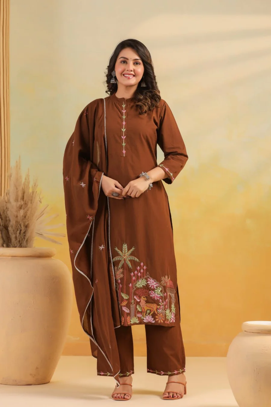 NEW ARRIVAL RAYON SLUB EMBROIDERY, BUTTI WORK TOP BOTTOM WITH DUPATTA FESTIVE WEAR WHOLESALE PRICE ETHNIC GARMENT (5)