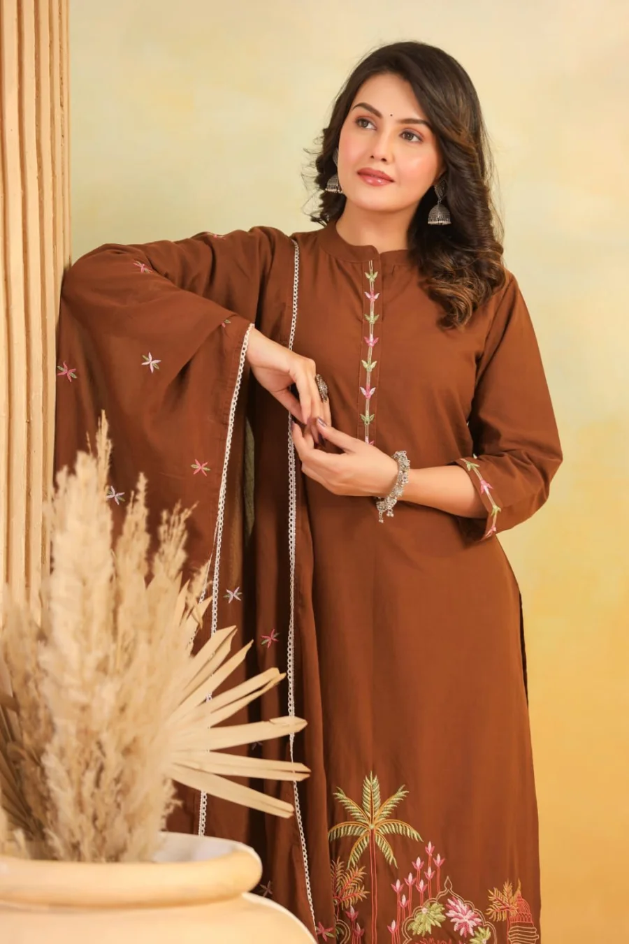 NEW ARRIVAL RAYON SLUB EMBROIDERY, BUTTI WORK TOP BOTTOM WITH DUPATTA FESTIVE WEAR WHOLESALE PRICE ETHNIC GARMENT (9)