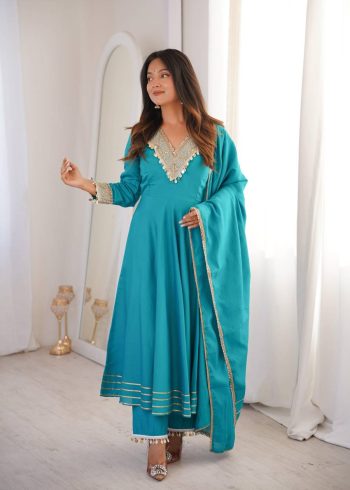 NEW ARRIVAL ROMAN EMBROIDERY PATCH WORK GOWN BOTTOM WITH DUPATTA RAMA