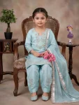 NEW ARRIVAL ROMAN GLASS SILK EMBROIDERY SEQUENCE WITH RIVET MOTI WORK KID’S TOP PATIYALA WITH DUPATTA FESTIVE WEAR WHOLESALE PRICE ETHNIC GARMENT (9)
