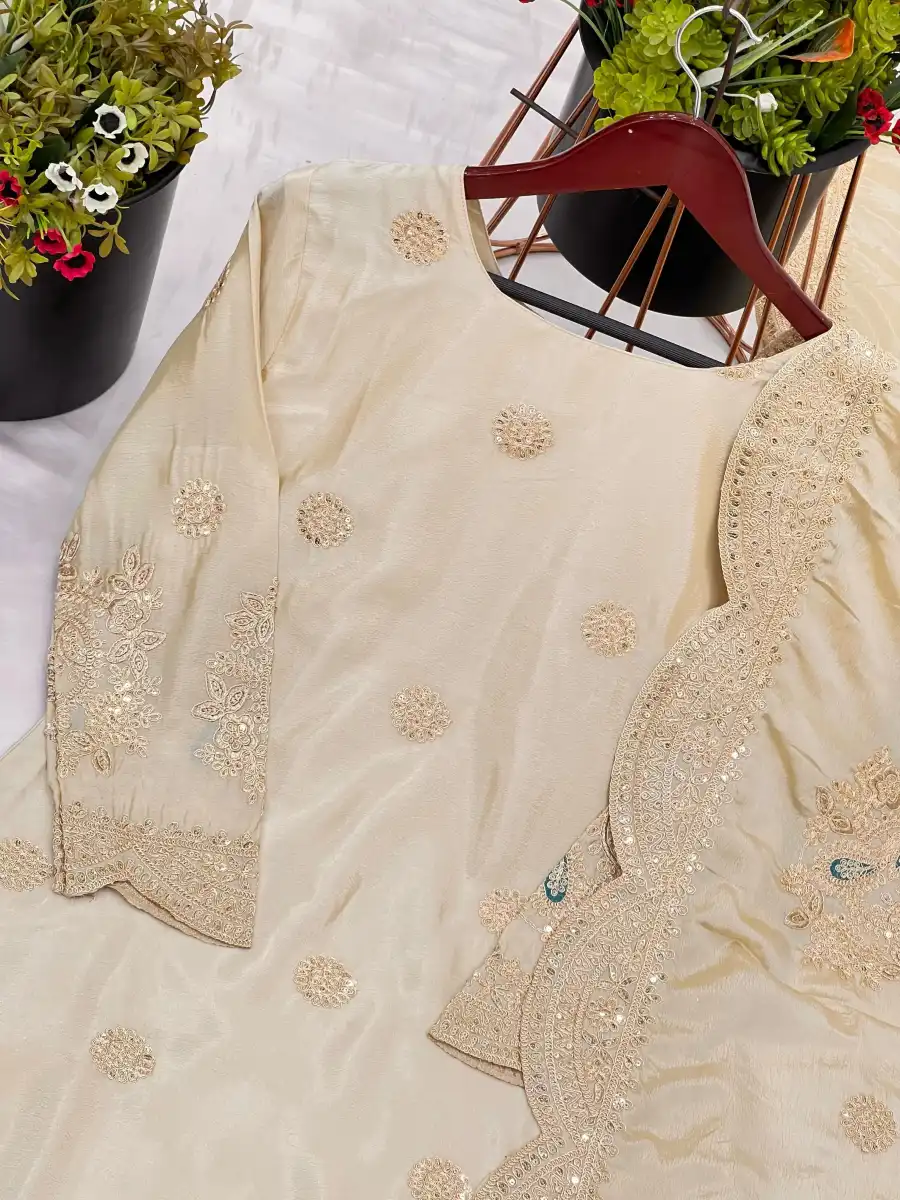 RICH LOOK CHINON SILK EMBROIDERY CODING DORI-3 MM SEQUENCE WORK TOP SHARARA WITH DUPATTA FESTIVE WEAR WHOLESALE PRICE ETHNIC GARMENT (1)