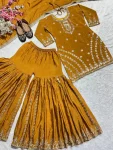 RICH LOOK CHINON SILK EMBROIDERY WITH BORDER LACE WORK TOP SHARARA WITH DUPATTA FESTIVE WEAR WHOLESALE PRICE ETHNIC GARMENT (2)