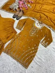 RICH LOOK CHINON SILK EMBROIDERY WITH BORDER LACE WORK TOP SHARARA WITH DUPATTA FESTIVE WEAR WHOLESALE PRICE ETHNIC GARMENT (2)