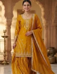 RICH LOOK CHINON SILK EMBROIDERY WITH BORDER LACE WORK TOP SHARARA WITH DUPATTA FESTIVE WEAR WHOLESALE PRICE ETHNIC GARMENT (2)