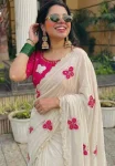 RICH LOOK CHINON SILK HAND WORK SAREE WITH UNSTITCHED BLOUSE PARTY WEAR WHOLESALE PRICE ETHNIC GARMENT (3)