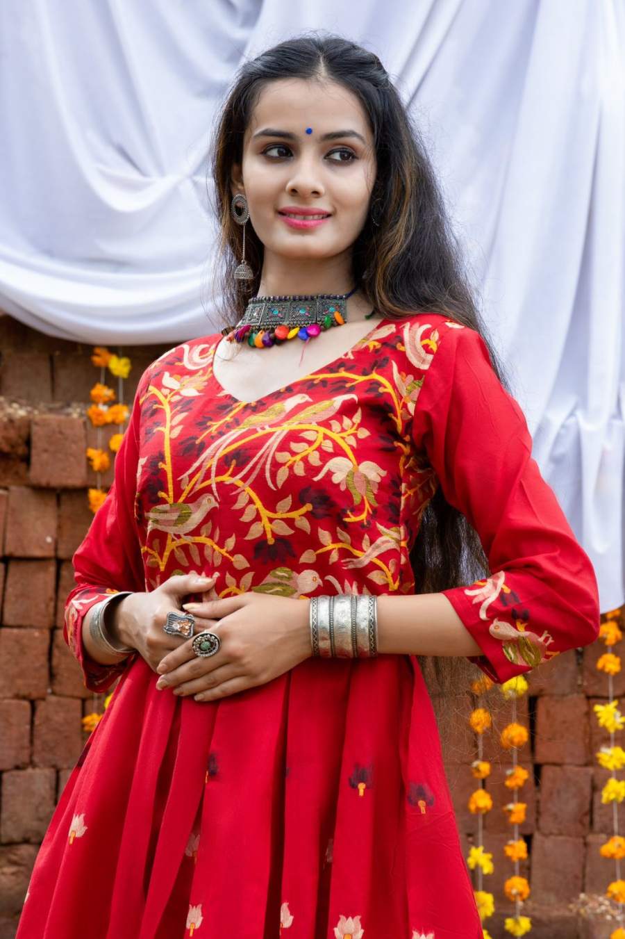 RICH LOOK COTTON WEAVING WORK GOWN FESTIVE WEAR WHOLESALE PRICE ETHNIC GARMENT (1)