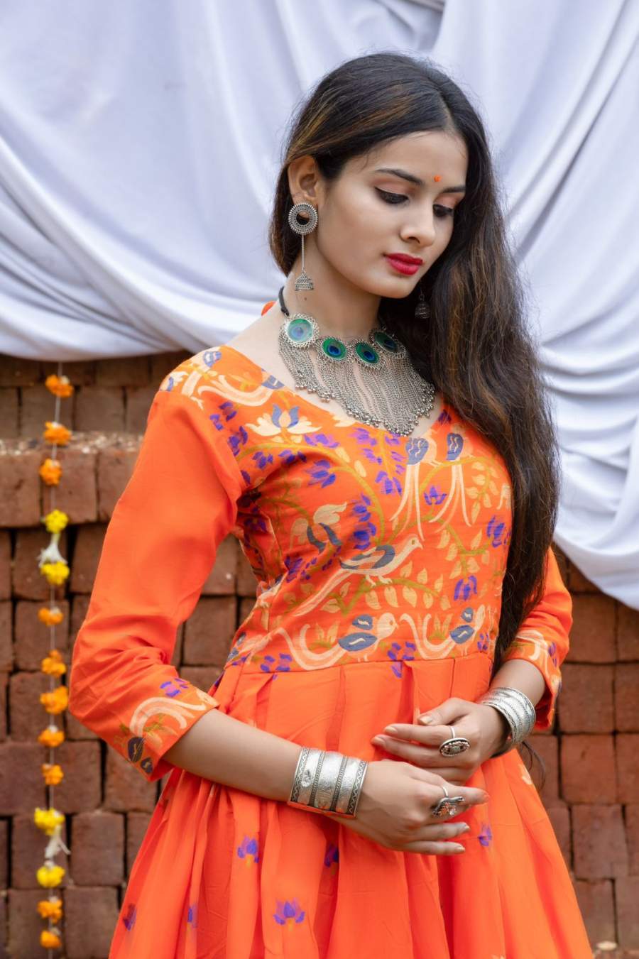 RICH LOOK COTTON WEAVING WORK GOWN FESTIVE WEAR WHOLESALE PRICE ETHNIC GARMENT (10)