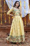 RICH LOOK COTTON WEAVING WORK GOWN LIGHT YELLOW