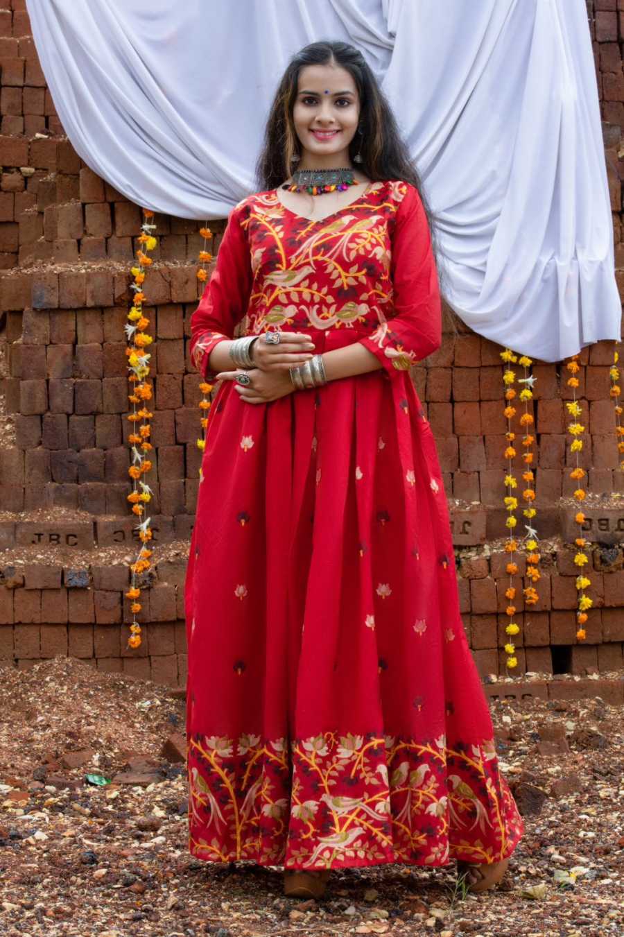 RICH LOOK COTTON WEAVING WORK GOWN FESTIVE WEAR WHOLESALE PRICE ETHNIC GARMENT (8)