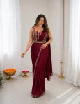 RICH LOOK CREPE SILK EMBROIDERY WITH GOLDEN FOIL LACE WORK READY TO WEAR SAREE WITH STITCHED BLOUSE AND WAIST BELT PARTY WEAR WHOLESALE PRICE ETHNIC GARMENT (2)