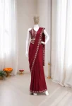 RICH LOOK CREPE SILK EMBROIDERY WITH GOLDEN FOIL LACE WORK READY TO WEAR SAREE WITH STITCHED BLOUSE AND WAIST BELT PARTY WEAR WHOLESALE PRICE ETHNIC GARMENT (2)