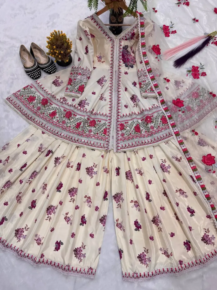 RICH LOOK CREPE SILK MULTI COTTON DHGA WITH 5 MM EMBROIDERY WORK TOP PALAZZO WITH DUPATTA FESTIVE WEAR WHOLESALE PRICE ETHNIC GARMENT (1)