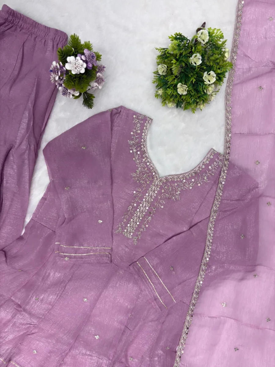 RICH LOOK CRUNCHY SILK EMBROIDERY SEQUENCE WORK TOP PALAZZO WITH DUPATTA FESTIVE WEAR WHOLESALE PRICE ETHNIC GARMENT (13)