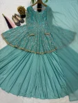 RICH LOOK FENDY SILK EMBROIDERY 5 MM SEQUENCE WORK KEDIYA STYLE TOP LEHENGA WITH DUPATTA WEDDING WEAR WHOLESALE PRICE ETHNIC GARMENT (2)