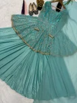 RICH LOOK FENDY SILK EMBROIDERY 5 MM SEQUENCE WORK KEDIYA STYLE TOP LEHENGA WITH DUPATTA WEDDING WEAR WHOLESALE PRICE ETHNIC GARMENT (2)
