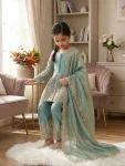 RICH LOOK FENDY SILK EMBROIDERY SEQUENCE WORK KID’S TOP PALAZZO WITH DUPATTA FESTIVE WEAR WHOLESALE PRICE ETHNIC GARMENT (5)