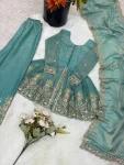 RICH LOOK FENDY SILK EMBROIDERY SEQUENCE WORK KID’S TOP PALAZZO WITH DUPATTA FESTIVE WEAR WHOLESALE PRICE ETHNIC GARMENT (5)