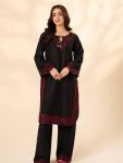 RICH LOOK FRENCH CREPE SEQUENCE EMBROIDERY AND TUSSLES WORK TOP PALAZZO SET BLACK
