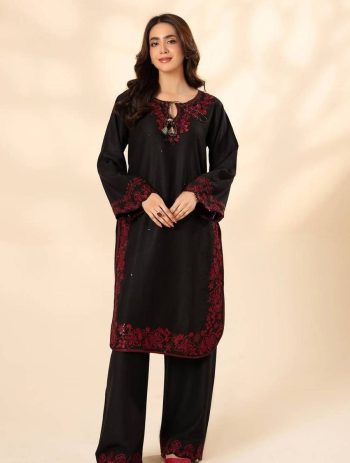 RICH LOOK FRENCH CREPE SEQUENCE EMBROIDERY AND TUSSLES WORK TOP PALAZZO SET BLACK