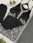 RICH LOOK FRENCH CREPE SEQUENCE EMBROIDERY WORK TOP PALAZZO WITH DUPATTA FESTIVE WEAR WHOLESALE PRICE ETHNIC GARMENT (10)