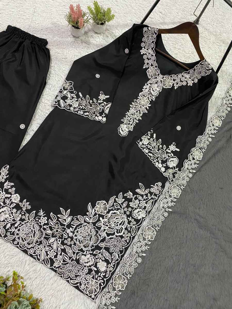 RICH LOOK FRENCH CREPE SEQUENCE EMBROIDERY WORK TOP PALAZZO WITH DUPATTA FESTIVE WEAR WHOLESALE PRICE ETHNIC GARMENT (1)