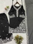 RICH LOOK FRENCH CREPE SEQUENCE EMBROIDERY WORK TOP PALAZZO WITH DUPATTA FESTIVE WEAR WHOLESALE PRICE ETHNIC GARMENT (10)