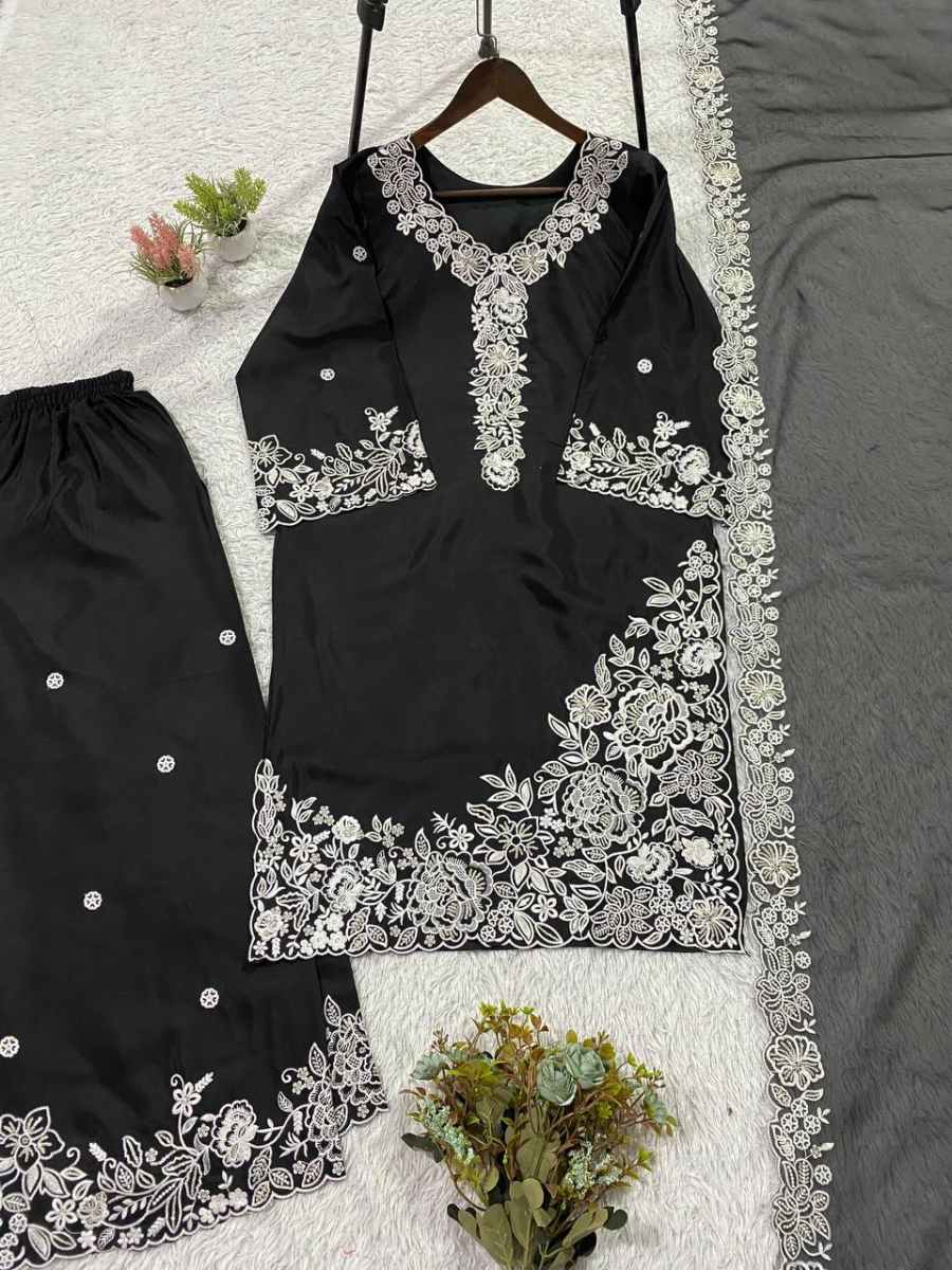 RICH LOOK FRENCH CREPE SEQUENCE EMBROIDERY WORK TOP PALAZZO WITH DUPATTA FESTIVE WEAR WHOLESALE PRICE ETHNIC GARMENT (18)