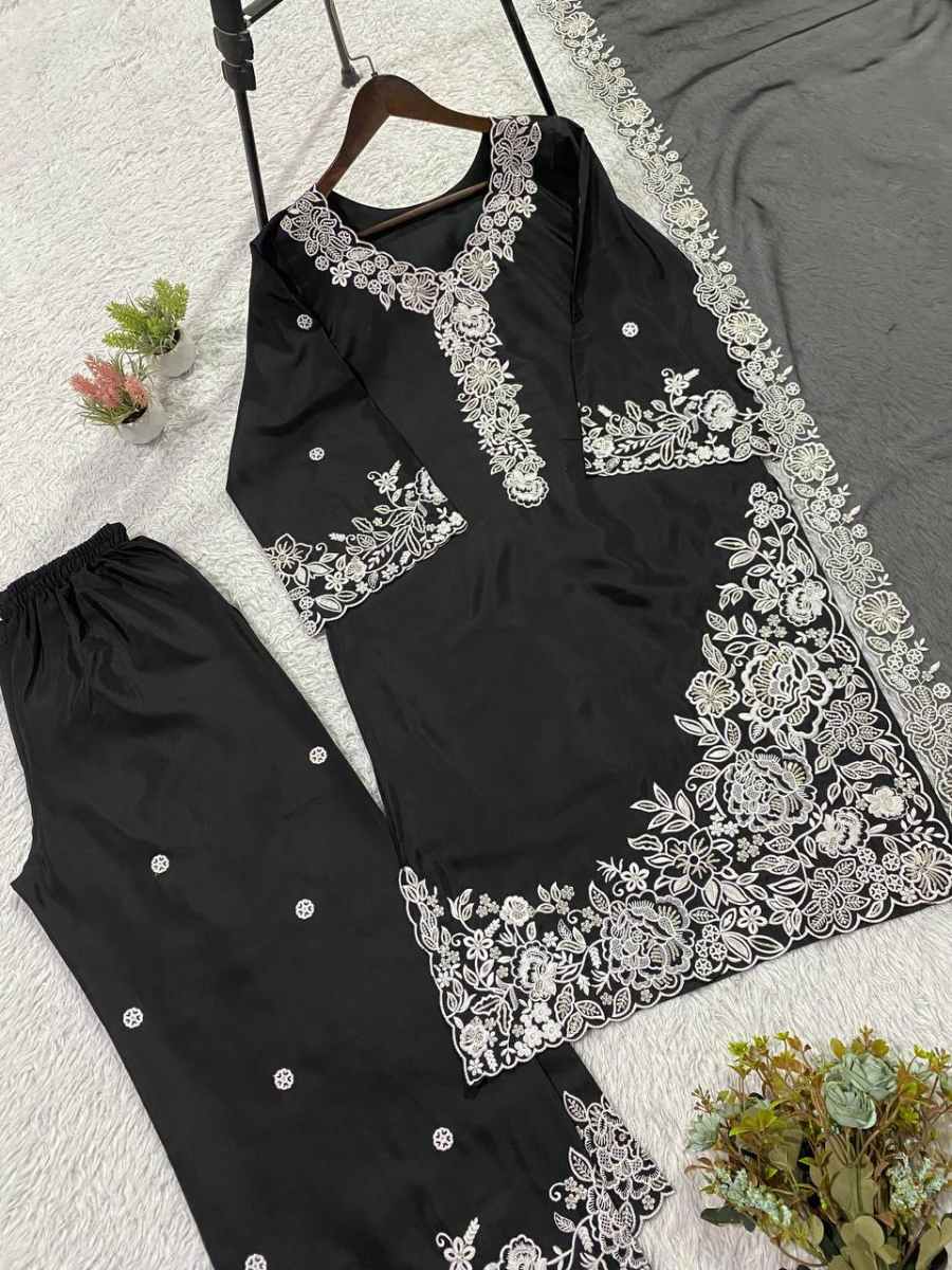 RICH LOOK FRENCH CREPE SEQUENCE EMBROIDERY WORK TOP PALAZZO WITH DUPATTA FESTIVE WEAR WHOLESALE PRICE ETHNIC GARMENT (20)