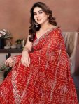 RICH LOOK GEORGETTE BANDHEJ PRINT & EMBROIDERY WITH CUTWORK BORDER SAREE WITH UNSTITCHED BLOUSE FESTIVE WEAR WHOLESALE PRICE ETHNIC GARMENT (2)