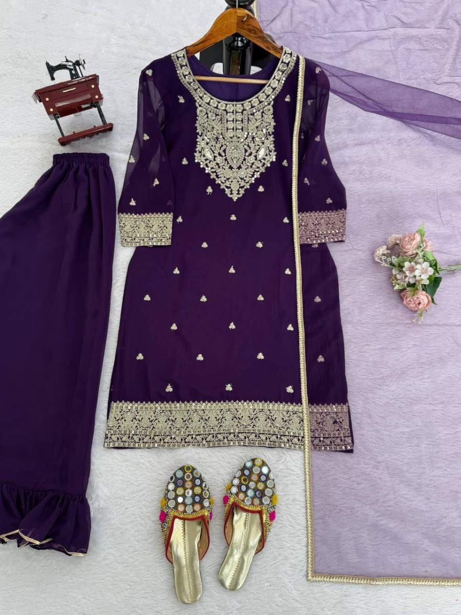 RICH LOOK GEORGETTE CODING WITH SEQUENCE WORK TOP PALAZZO WITH DUPATTA FESTIVE WEAR WHOLESALE PRICE ETHNIC GARMENT (1)