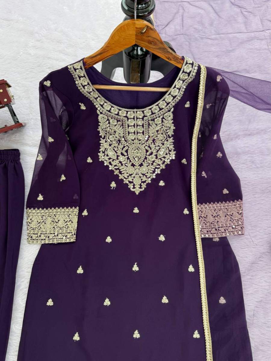 RICH LOOK GEORGETTE CODING WITH SEQUENCE WORK TOP PALAZZO WITH DUPATTA FESTIVE WEAR WHOLESALE PRICE ETHNIC GARMENT (8)