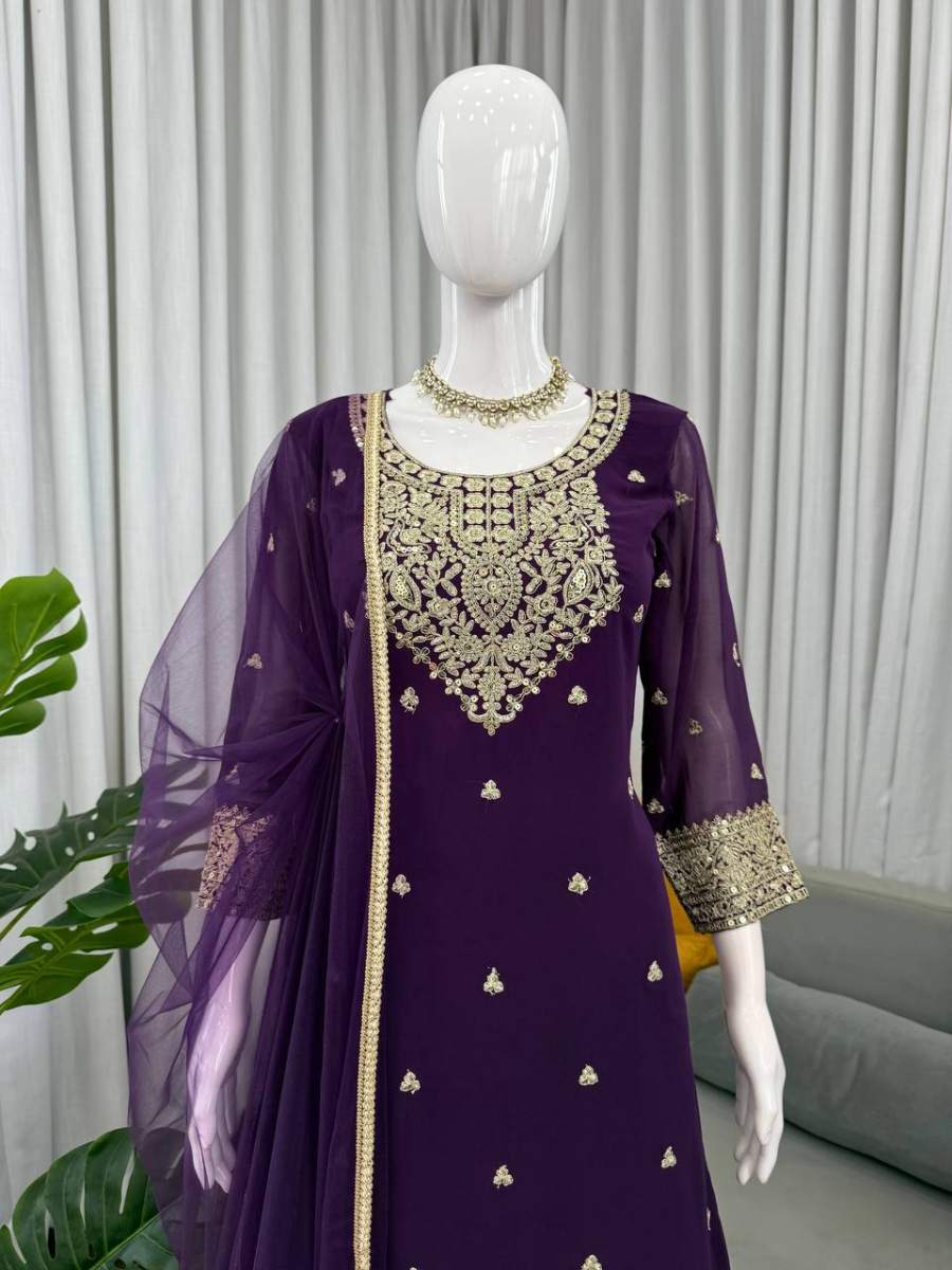 RICH LOOK GEORGETTE CODING WITH SEQUENCE WORK TOP PALAZZO WITH DUPATTA FESTIVE WEAR WHOLESALE PRICE ETHNIC GARMENT (9)