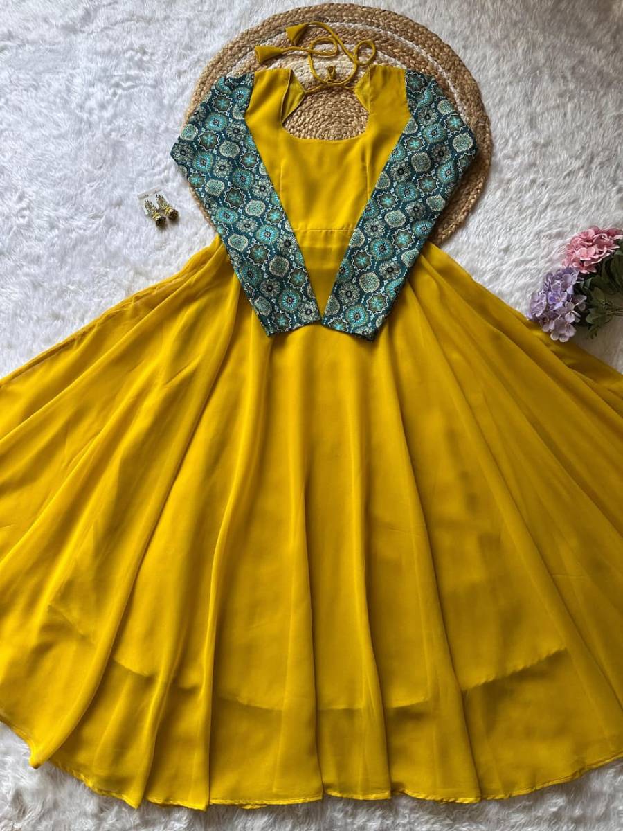 RICH LOOK GEORGETTE DIGITAL PRINT WORK GOWN WITH DUPATTA FESTIVE WEAR WHOLESALE PRICE ETHNIC GARMENT (10)