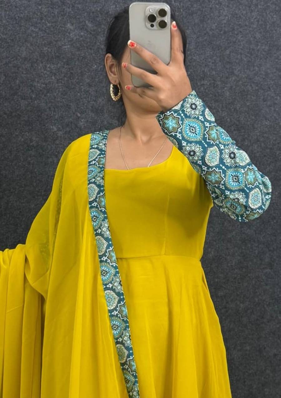 RICH LOOK GEORGETTE DIGITAL PRINT WORK GOWN WITH DUPATTA FESTIVE WEAR WHOLESALE PRICE ETHNIC GARMENT (7)