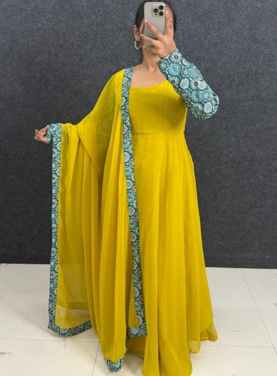 RICH LOOK GEORGETTE DIGITAL PRINT WORK GOWN WITH DUPATTA FESTIVE WEAR WHOLESALE PRICE ETHNIC GARMENT (8)